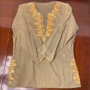 Hand done gold and green long sleeve shirt